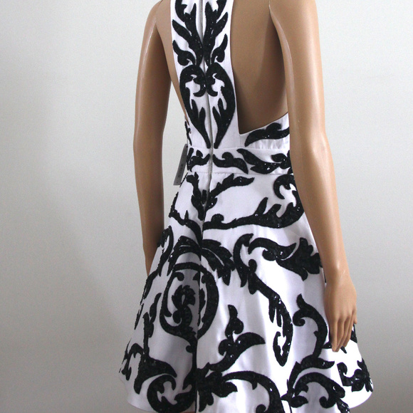 Alice + Olivia White Black Sequin Skater Dress - Picture 2 of 7